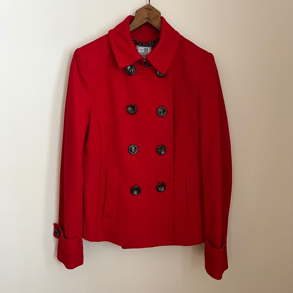 JC Penney Ladies Red Peacoat